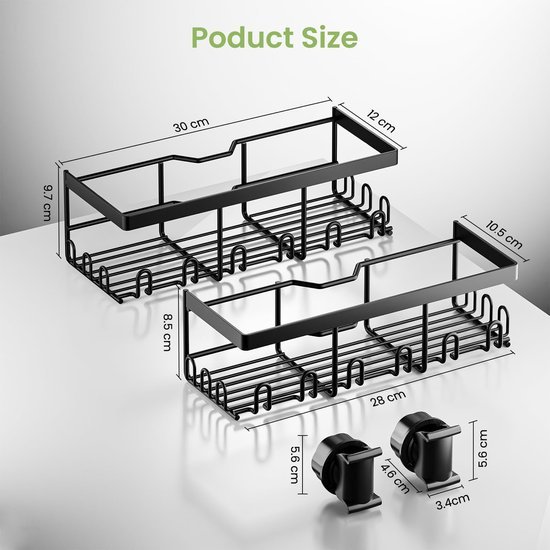 Unyqoos ® Innovatieve Badkamer Doucheplank Set voor Stangmontage zonder Boren, Roestvrij Staal, Zwart, 2 Stuks