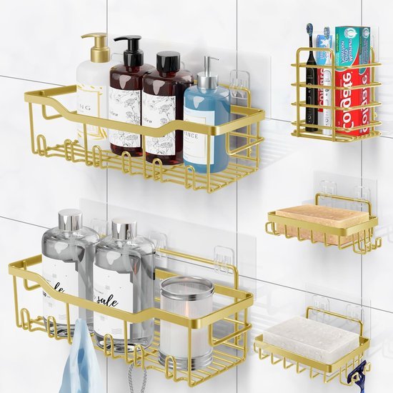 Unyqoos ® Roestvrij Stalen Doucheplankenset Zonder Boren Met Multifunctionele Opslagopties