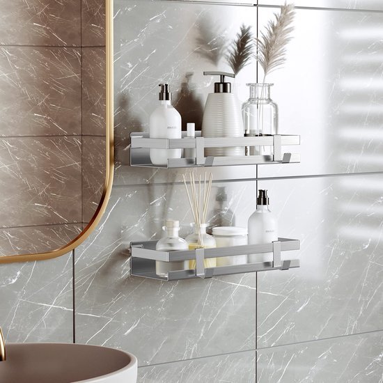 Unyqoos ® Ruime en Roestvrije Doucheplank Set met Multifunctionele Haken voor Badkamerorganisatie