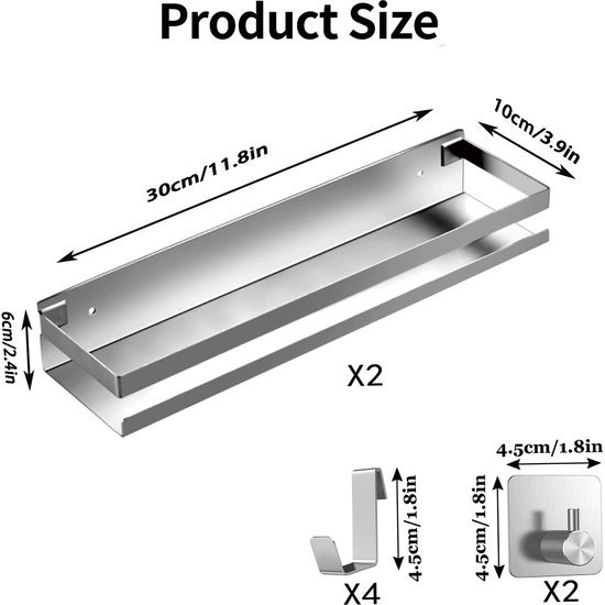 Unyqoos ® Ruime en Roestvrije Doucheplank Set met Multifunctionele Haken voor Badkamerorganisatie