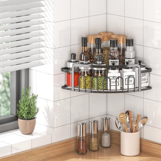 Unyqoos ® Ruimtebesparend Hoekrek voor Badkamer en Keuken met Grote Capaciteit en Eenvoudige Installatie