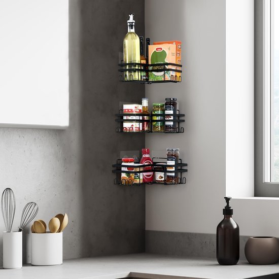 Unyqoos ® Ruimtebesparende Zelfklevende Hoekplankenset voor Badkamer en Keuken