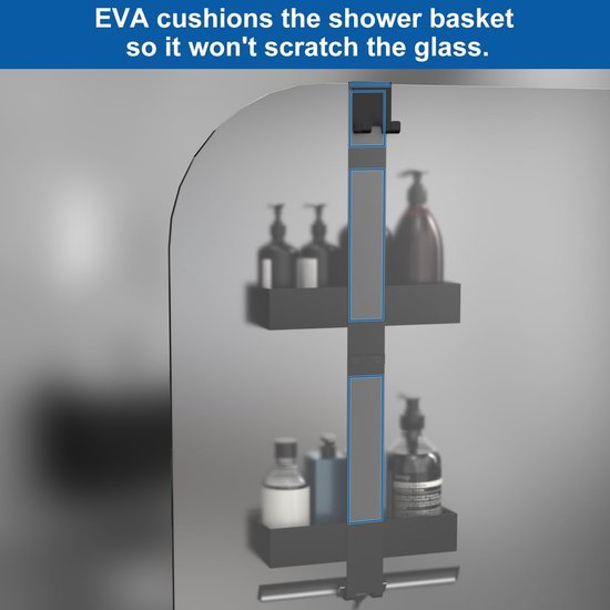 Unyqoos ® Handige Ophangbare Doucheplank voor Frameloze Deuren, Badkamer Organizer, Zwart, Zonder Boren Nodig