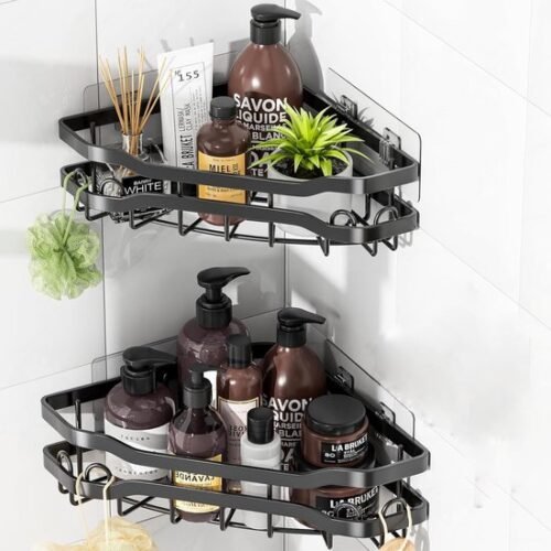 550x550-24346.jpg Unyqoos® Zelfklevende hoekdoucheplank, organizer-rek met 4 haken voor badkamer zonder boren, 2 stuks, zwart
