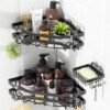 Unyqoos® Zelfklevende hoekdoucheplank, organizer-rek met 4 haken voor badkamer zonder boren, 2 stuks, zwart