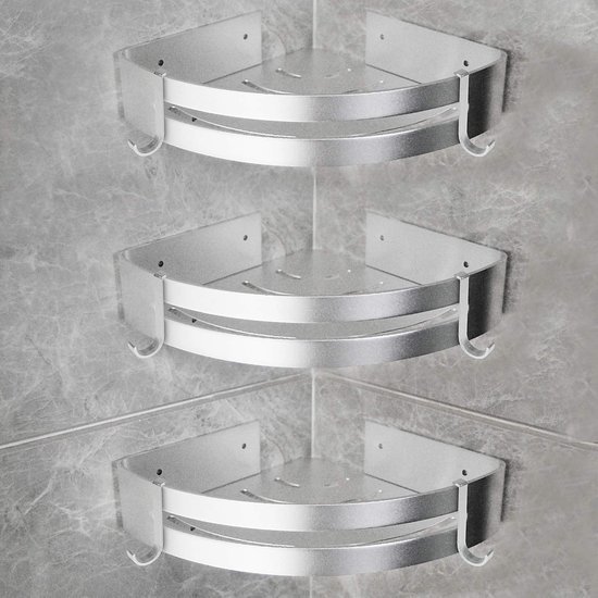 Unyqoos® Doucherekje met Driehoekige Aluminium Bakjes voor Hoekmontage in Badkamer of Keuken