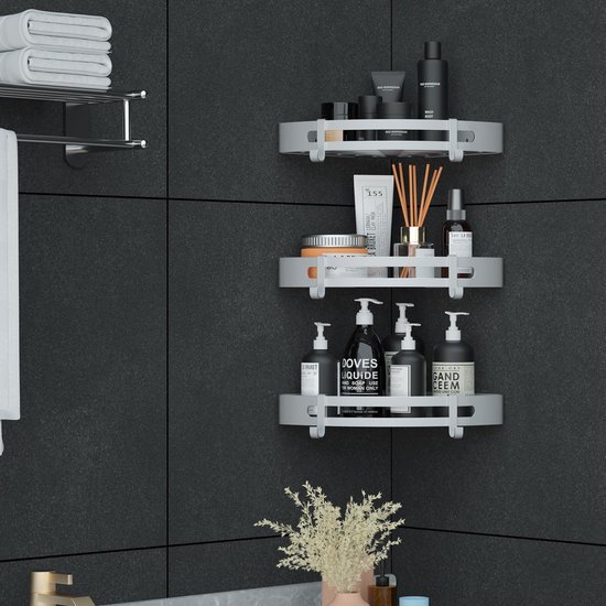 Unyqoos® Doucherekje met Driehoekige Aluminium Bakjes voor Hoekmontage in Badkamer of Keuken