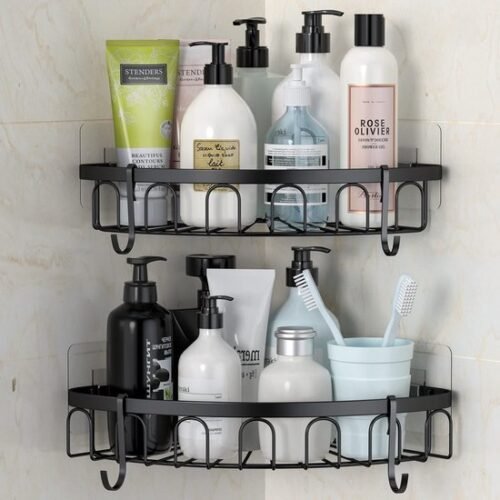 550x550-24366.jpg Unyqoos® Zelfklevende Douche Hoekplank Set van 2 met Extra Haken voor Badkamerorganisatie