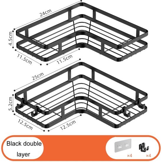 Unyqoos® Doucherek voor hoekmontage zonder boren met sterke kleefkracht en extra haken