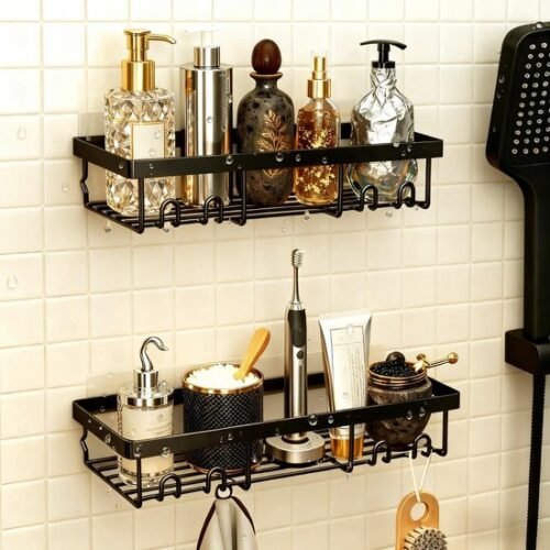 550x550-24391.jpg Unyqoos® Twee Luxe Zwarte Doucheplanken zonder Boren voor Badkamerorganisatie