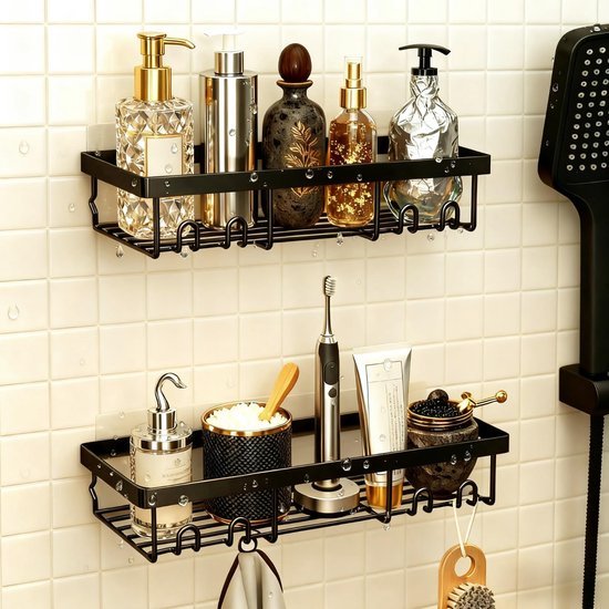 550x550-24391.jpg Unyqoos® Twee Luxe Zwarte Doucheplanken zonder Boren voor Badkamerorganisatie