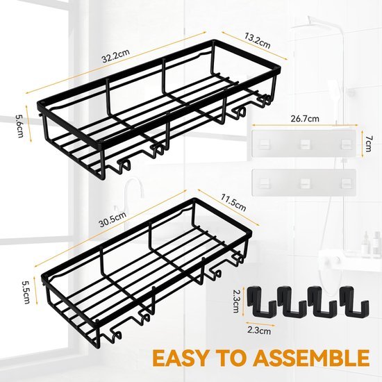 550x550-24398.jpg Unyqoos® Twee Luxe Zwarte Doucheplanken zonder Boren voor Badkamerorganisatie