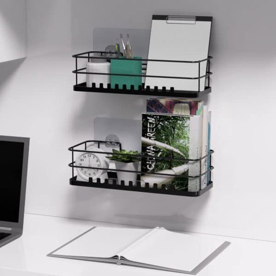 Unyqoos® Zwarte roestvrijstalen douche-organizer met 22 haken en zonder boren installatie