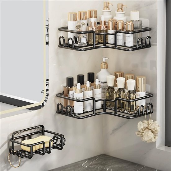 550x550-24452.jpg Unyqoos® Set van drie hoekige doucheplankjes zonder boren met handige haken