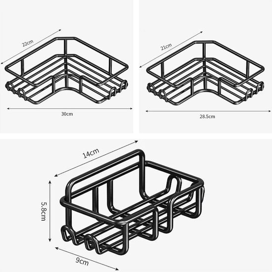 550x550-24455.jpg Unyqoos® Set van drie hoekige doucheplankjes zonder boren met handige haken