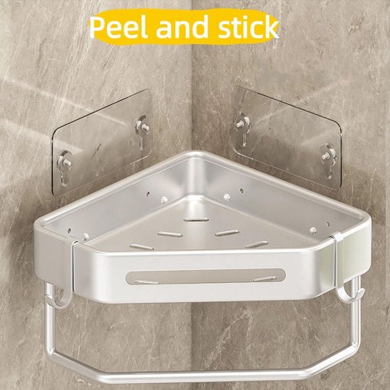 550x550-24461.jpg Unyqoos® Zwarte hoekdoucheplank zonder boren met haken en stang voor badkamer