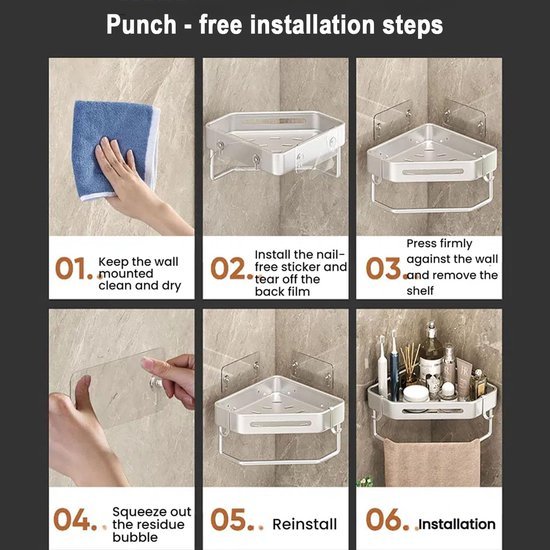 550x550-24464.jpg Unyqoos® Zwarte hoekdoucheplank zonder boren met haken en stang voor badkamer