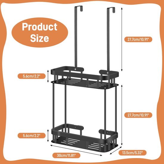 550x550-24485.jpg Unyqoos® Zwarte hangende doucheplank met dubbele manden voor glazen deuren