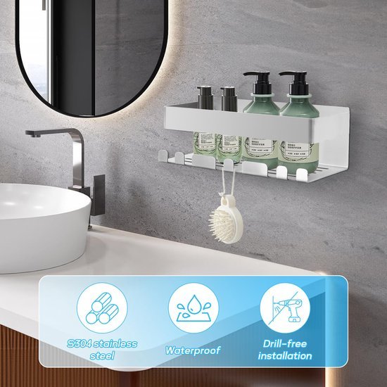 Unyqoos® Set van twee roestvrijstalen doucheplanken zonder boren voor badkamer en keuken