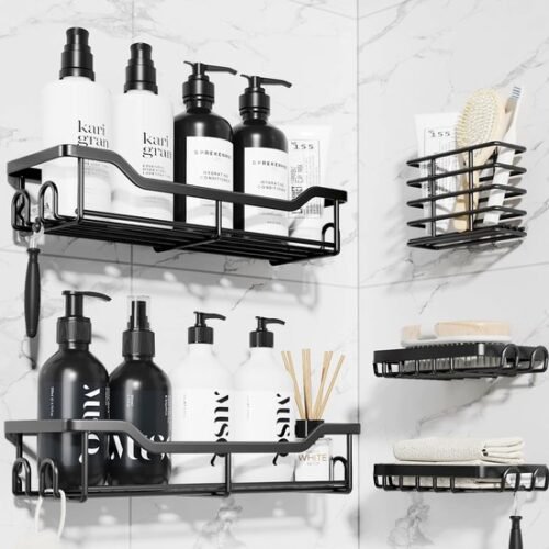 Unyqoos® Roestvrij Stalen Doucheplank Set Zonder Boren - 5 Stuks Badkamer Organizer met Grote Capaciteit