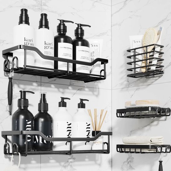 Unyqoos® Roestvrij Stalen Doucheplank Set Zonder Boren - 5 Stuks Badkamer Organizer met Grote Capaciteit