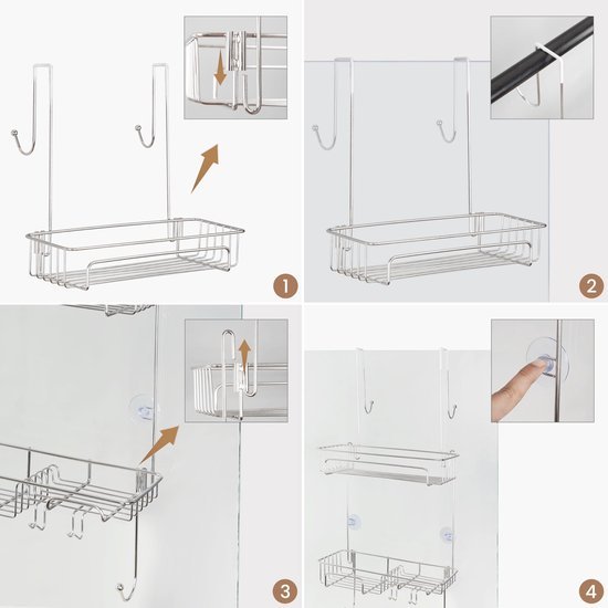 Unyqoos® Handige en Ruime Douchehanger van Roestvrij Staal met Haken en Mandjes
