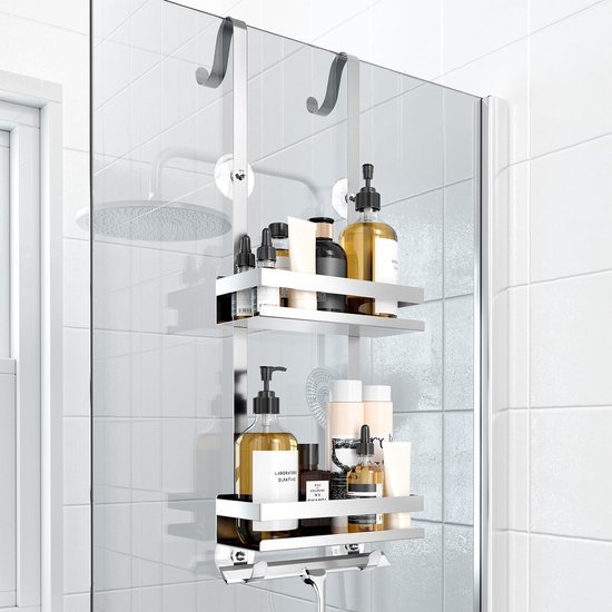 Unyqoos® Roestvrijstalen doucheorganizer zonder boren voor glazen douchedeuren