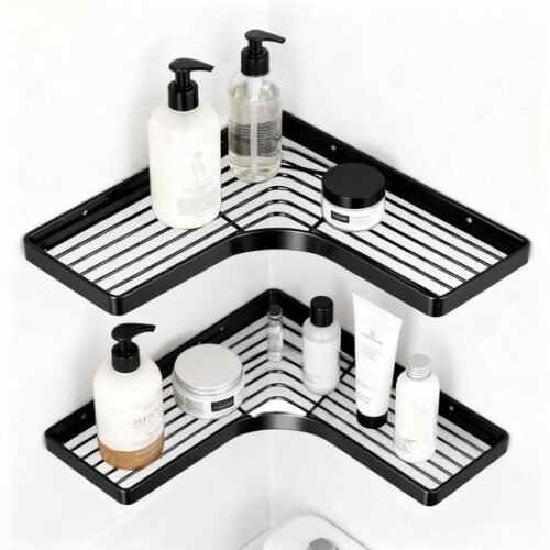 Unyqoos® Roestvrijstalen hoekplanken voor de douche met plakstrips en ventilatieopeningen