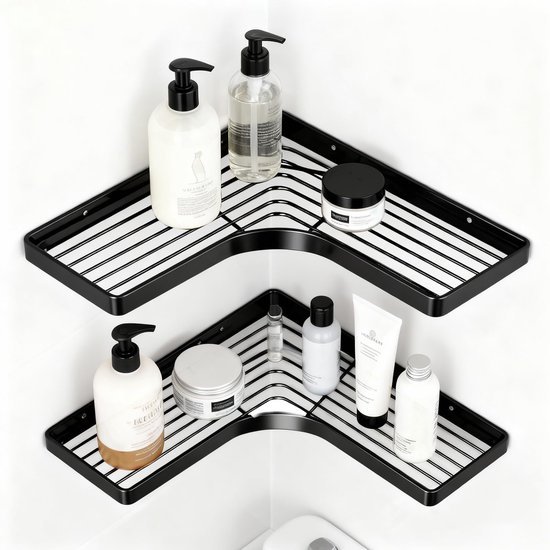 Unyqoos® Roestvrijstalen hoekplanken voor de douche met plakstrips en ventilatieopeningen
