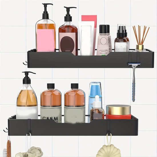 Unyqoos® 2-Delige Set Douche Caddy met Grote Capaciteit en Roestvrij Stalen Wandhouders