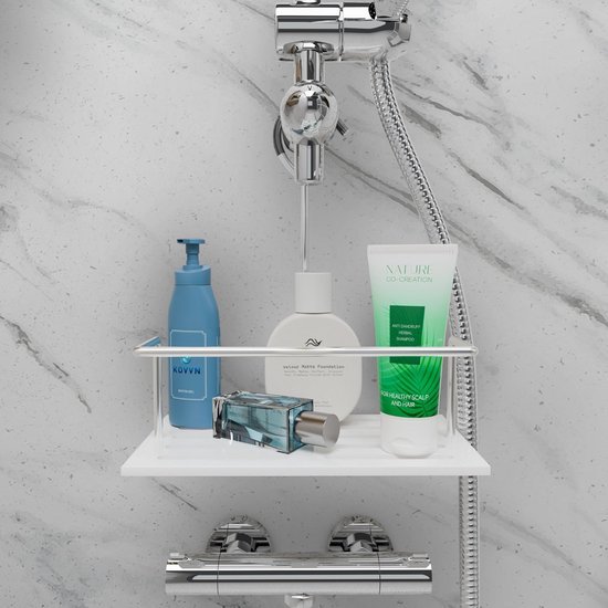 Unyqoos® Praktisch ophangbaar douche-rek van roestvrij staal en acryl voor badkamer