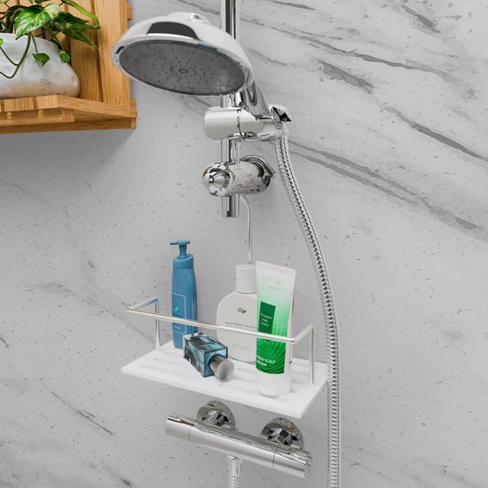 Unyqoos® Praktisch ophangbaar douche-rek van roestvrij staal en acryl voor badkamer