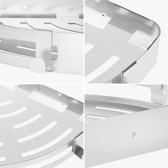 Unyqoos® Zilver Douchehoekrek met Haken en Wandmontage Mogelijkheden