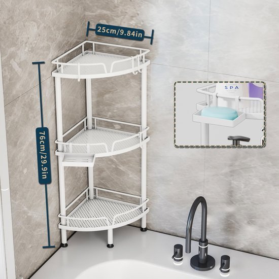 Unyqoos® Hoekdoucheplank met Praktische Opbergruimte voor Badkamer zonder Boren, Set van 3, Vrijstaand Ontwerp