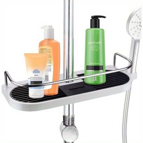 Unyqoos® Badekamer Douche Caddy met Verstelbare Houders en Haken voor Douchestang Bevestiging zonder Boren