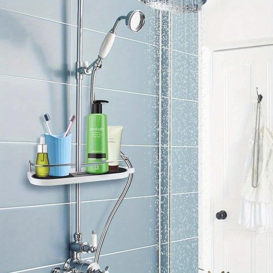 Unyqoos® Badekamer Douche Caddy met Verstelbare Houders en Haken voor Douchestang Bevestiging zonder Boren