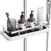 Unyqoos® Badekamer Douche Caddy met Verstelbare Houders en Haken voor Douchestang Bevestiging zonder Boren