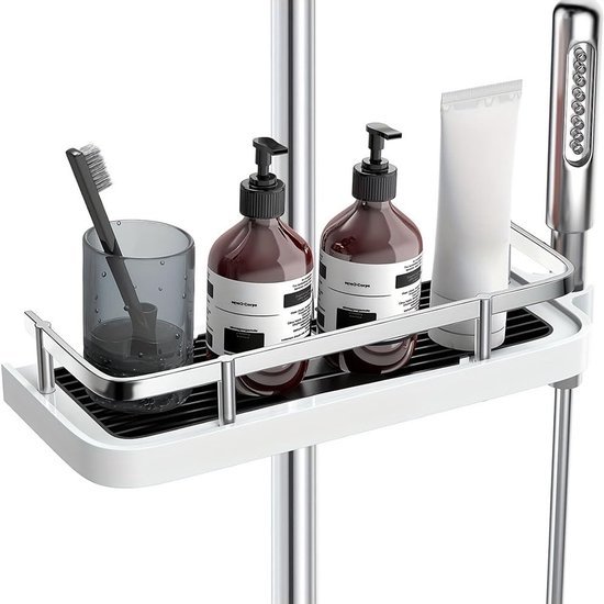 Unyqoos® Badekamer Douche Caddy met Verstelbare Houders en Haken voor Douchestang Bevestiging zonder Boren