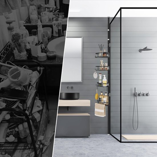 Unyqoos® Ruimtebesparend Telescopisch Douchehoekrek met Vier Manden en Antislip Functie voor Badkamer
