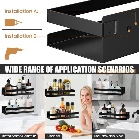 550x550-24831.jpg Unyqoos® Twee Stuks Zwarte Roestvrij Stalen Doucheplanken voor Badkamerorganisatie