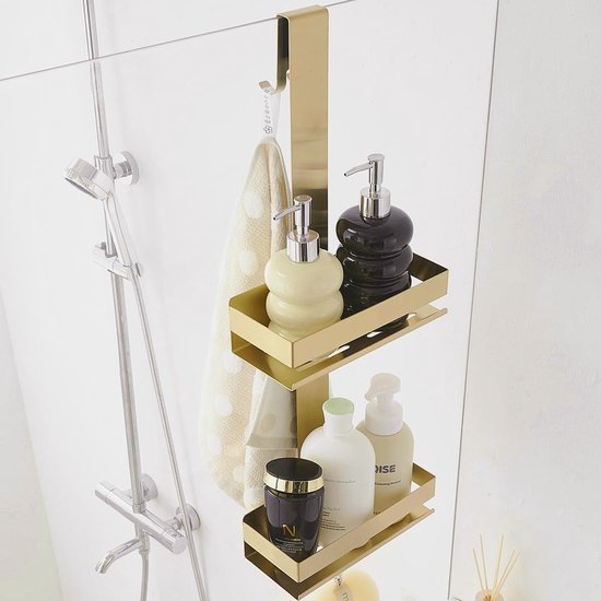 Unyqoos® Roestvrijstalen douche-organizer met haken en ruime opbergmogelijkheden
