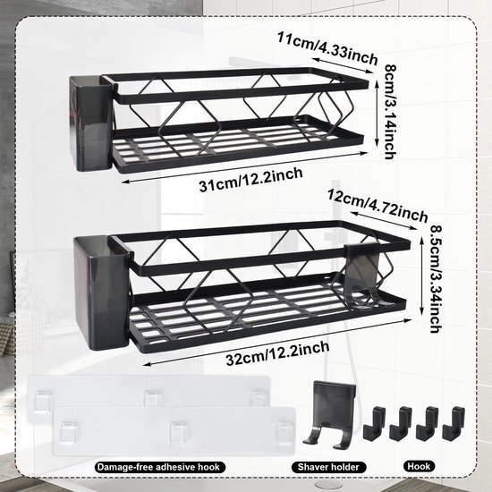 Unyqoos® Stijlvolle douche-organizer met zelfklevende montage en praktische opbergruimte