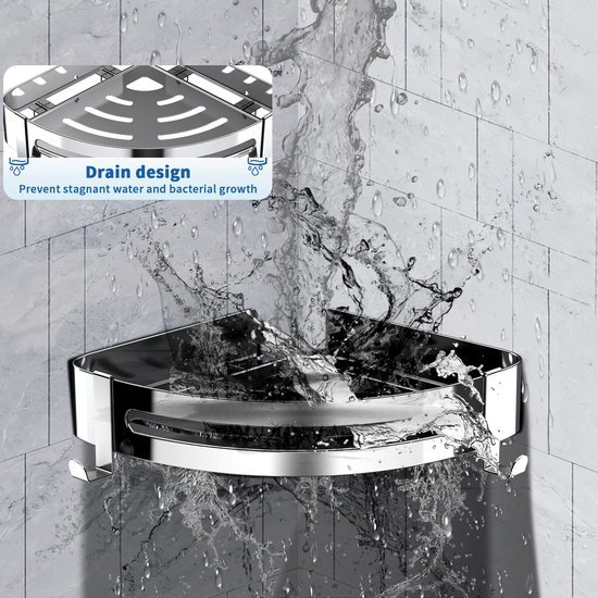 Unyqoos® Driehoekige roestvrijstalen doucheplank zonder boren voor badkamer en keuken