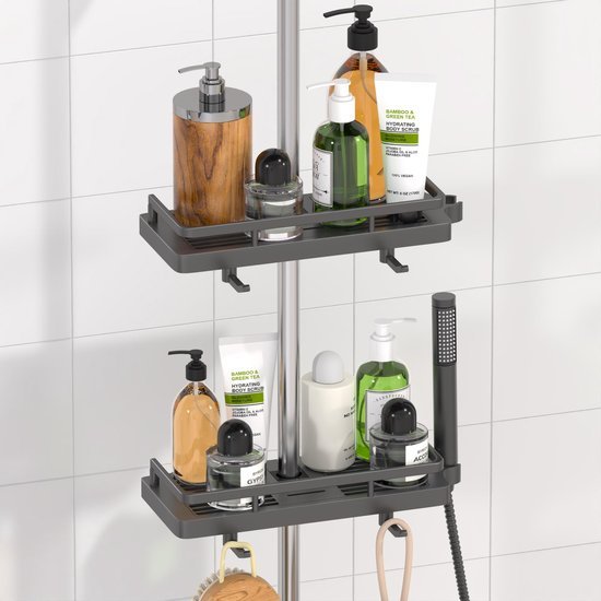 Unyqoos® Grijs hangend douche-opbergsysteem met verstelbare planken en haken