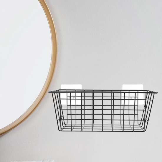 Unyqoos® Zwarte metalen opbergmand zonder boren voor badkamer en keuken, zelfklevend en ruimtebesparend ontwerp