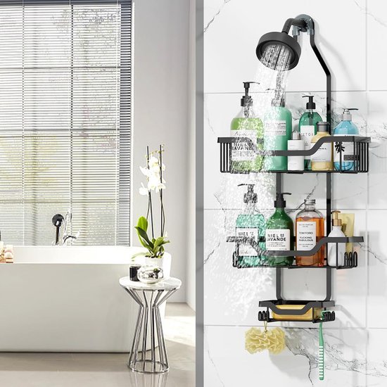 Unyqoos® Hangende douche-organizer zonder boren met stevige bevestiging en haken