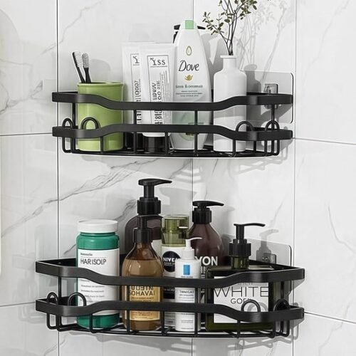 Unyqoos® Draadloos Zelfklevend Hoekdoucherek met 8 Haken voor Badkamer en Keuken, Set van 2