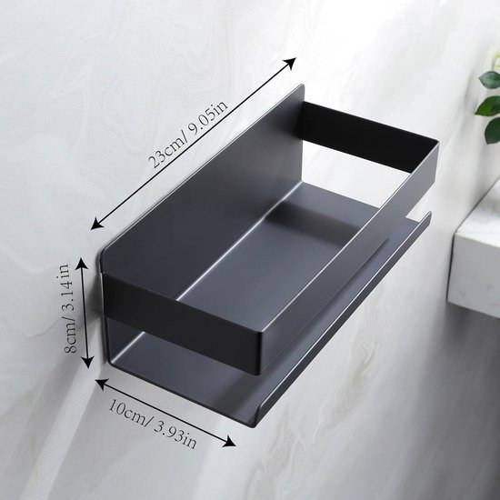 Unyqoos® Zwarte roestvrijstalen doucheplank zonder boren voor badkamer en keuken