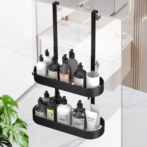 Unyqoos® Hangende douche-organizer zonder boren met haken voor glazen deur