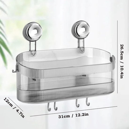 550x550-25148.jpg Unyqoos® Transparant grijs badrek zonder boren met sterke zuignap en haken